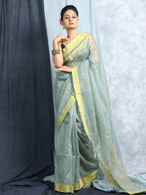 Light Zade Green Jute Silk With Blouse 1