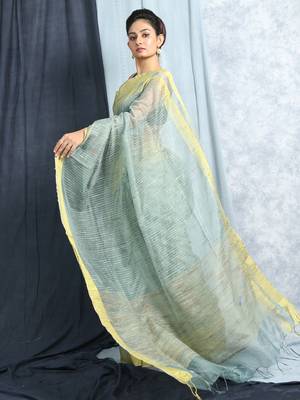 Light Zade Green Jute Silk With Blouse 3