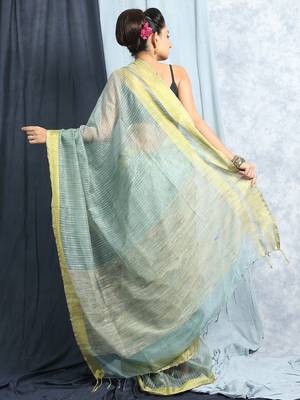 Light Zade Green Jute Silk With Blouse 4