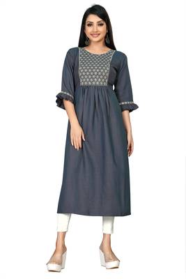 Women's Rayon Tuton Embroidered Readymade Kurti 1