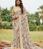 Peach printed georgette saree with blouse