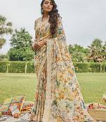 Beige printed georgette saree with blouse
