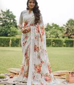 White printed georgette saree with blouse