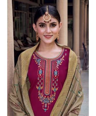 Maroon Silk semi stitched thread embroidery top & bottom with dupatta 2