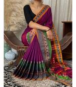 purple Peacock Border NARAYANPET Cotton Handloom Saree with blouse piece