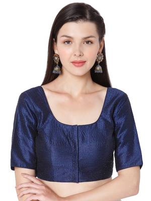 BLUE Mulberry Silk Self Design Readymade Saree Blouse 1