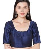 BLUE Mulberry Silk Self Design Readymade Saree Blouse