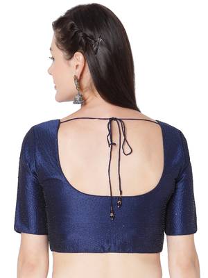 BLUE Mulberry Silk Self Design Readymade Saree Blouse 2