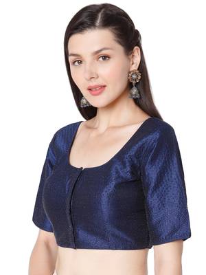 BLUE Mulberry Silk Self Design Readymade Saree Blouse 3
