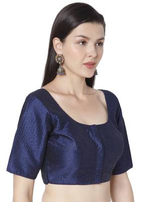 BLUE Mulberry Silk Self Design Readymade Saree Blouse 4