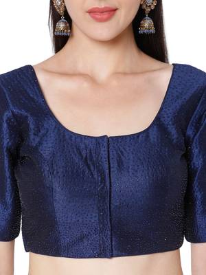 BLUE Mulberry Silk Self Design Readymade Saree Blouse 5