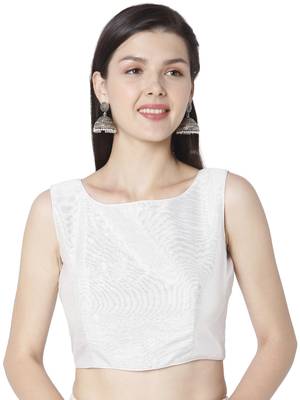 Silver Dupion Silk Solid Readymade Saree Blouse 1