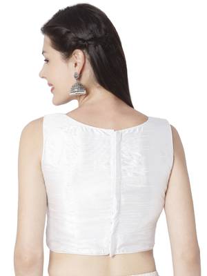 Silver Dupion Silk Solid Readymade Saree Blouse 2