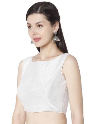 Silver Dupion Silk Solid Readymade Saree Blouse 3