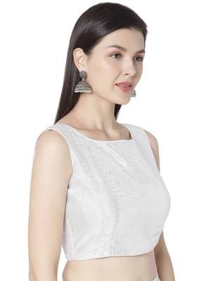 Silver Dupion Silk Solid Readymade Saree Blouse 4