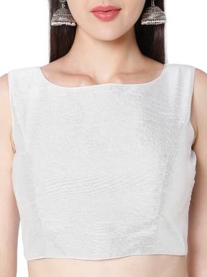 Silver Dupion Silk Solid Readymade Saree Blouse 5