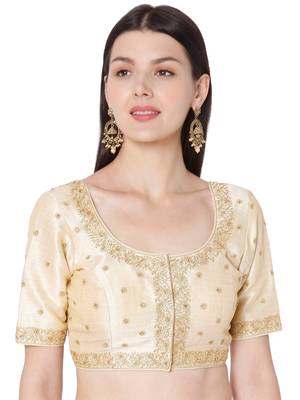 Gold Mulberry Silk Embroidered Readymade Saree Blouse 1