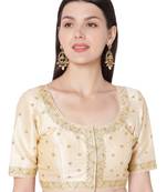 Gold Mulberry Silk Embroidered Readymade Saree Blouse