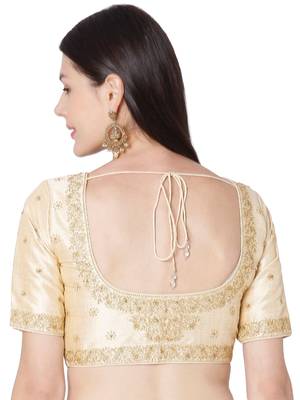 Gold Mulberry Silk Embroidered Readymade Saree Blouse 2