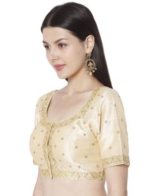 Gold Mulberry Silk Embroidered Readymade Saree Blouse 3