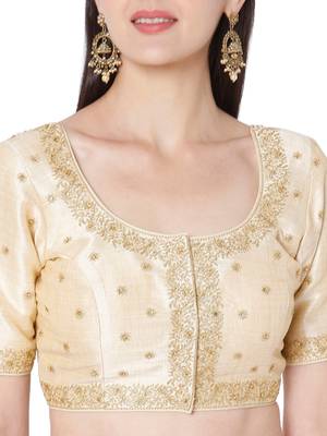 Gold Mulberry Silk Embroidered Readymade Saree Blouse 5