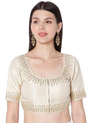 Gold Phentom Silk Embroidered Readymade Saree Blouse 1