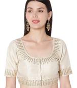 Gold Phentom Silk Embroidered Readymade Saree Blouse