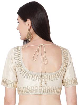 Gold Phentom Silk Embroidered Readymade Saree Blouse 2