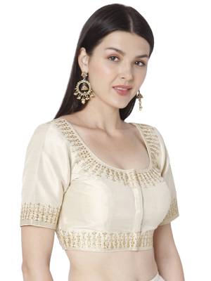 Gold Phentom Silk Embroidered Readymade Saree Blouse 4