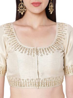 Gold Phentom Silk Embroidered Readymade Saree Blouse 5