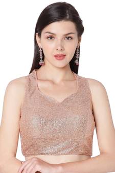Peach Georgette Sequence Self Design Readymade Saree Blouse