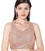 Peach Georgette Sequence Self Design Readymade Saree Blouse