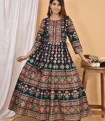 Blue plain cotton ethnic-kurtis