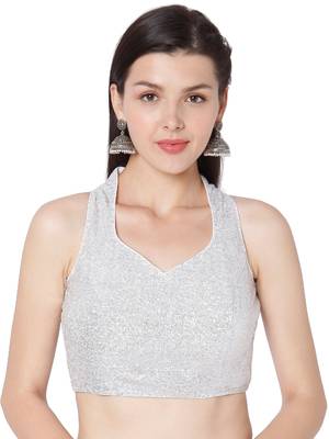 Silver Georgette Sequence Self Design Readymade Saree Blouse 1