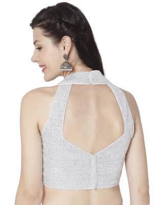 Silver Georgette Sequence Self Design Readymade Saree Blouse 2