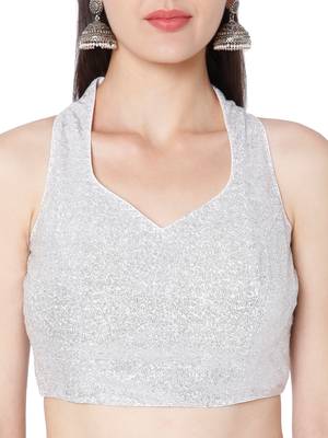 Silver Georgette Sequence Self Design Readymade Saree Blouse 5
