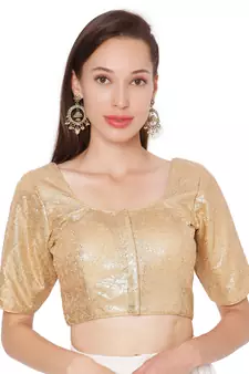 Gold Georgette Sequence Self Design Readymade Saree Blouse