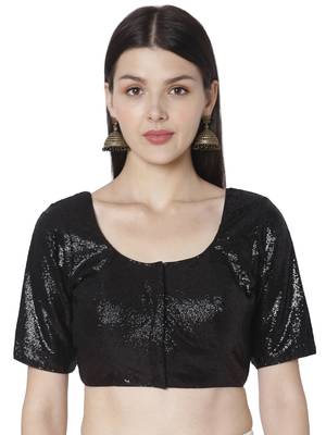 Black Georgette Sequence Self Design Readymade Saree Blouse 1