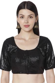 Black Georgette Sequence Self Design Readymade Saree Blouse