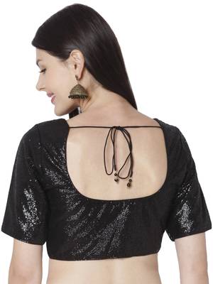 Black Georgette Sequence Self Design Readymade Saree Blouse 2