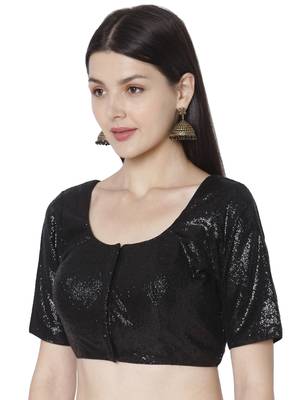 Black Georgette Sequence Self Design Readymade Saree Blouse 3