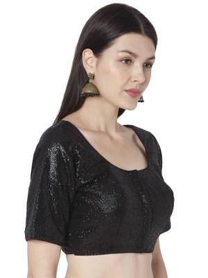 Black Georgette Sequence Self Design Readymade Saree Blouse 4
