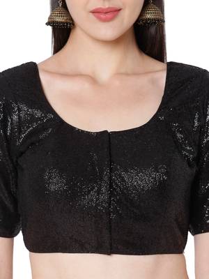 Black Georgette Sequence Self Design Readymade Saree Blouse 5