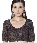 BLUE Cotton Printed Readymade Saree Blouse
