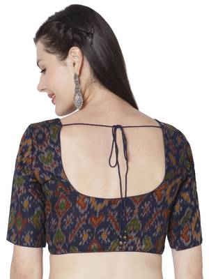 BLUE Cotton Printed Readymade Saree Blouse 2