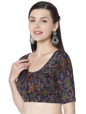 BLUE Cotton Printed Readymade Saree Blouse 3