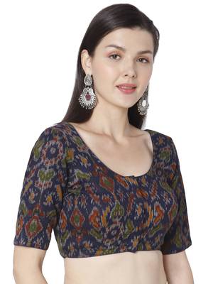 BLUE Cotton Printed Readymade Saree Blouse 4
