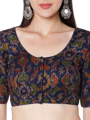 BLUE Cotton Printed Readymade Saree Blouse 5