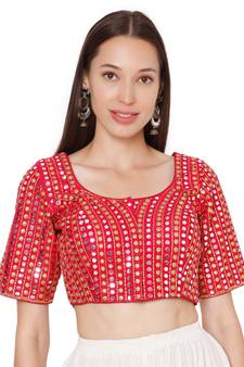 Rani Slub Silk Mirror Emb. Embroidered Readymade Saree Blouse