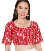 Rani Slub Silk Mirror Emb. Embroidered Readymade Saree Blouse